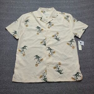 Birch Black Floral Camp Collar Shirt Mens Medium Cream New Short Sleeve